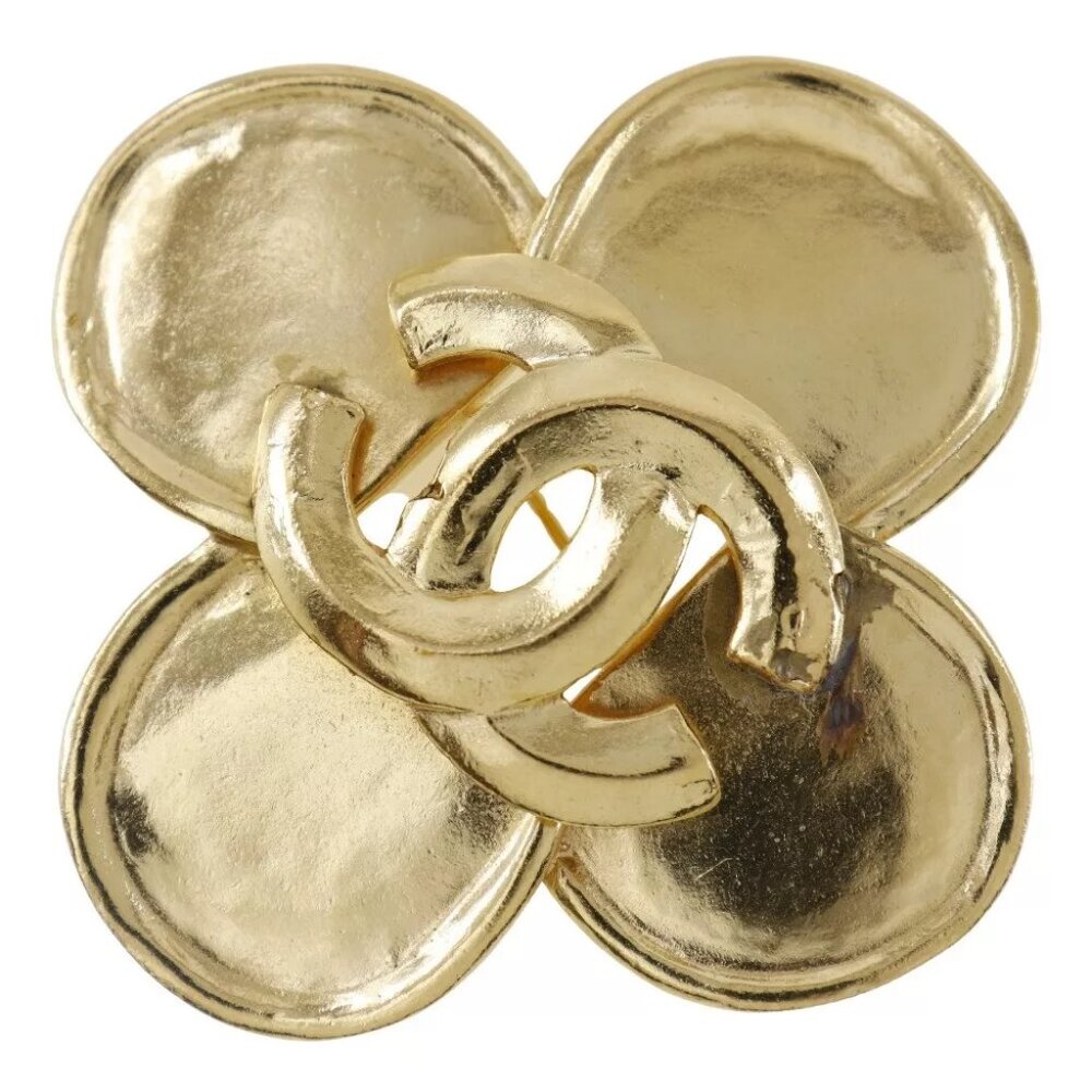 CHANEL Clover Brooch Plated Gold 28.8g Women - Picture 2 of 6